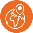 an icon of a globe with a location pin on it