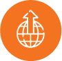 vector icon of a globe with an upward-pointing arrow