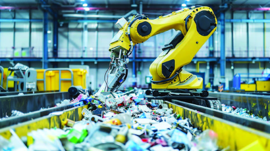AI-powered Robotic Arm Sorting Recyclable Materials on A Conveyor Belt